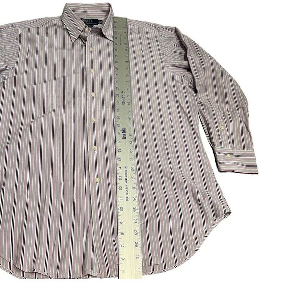 Polo Ralph Lauren Shirt Men’s 16.5 Purple Stripe Button Up Andrew Dress Pony - Picture 3 of 9